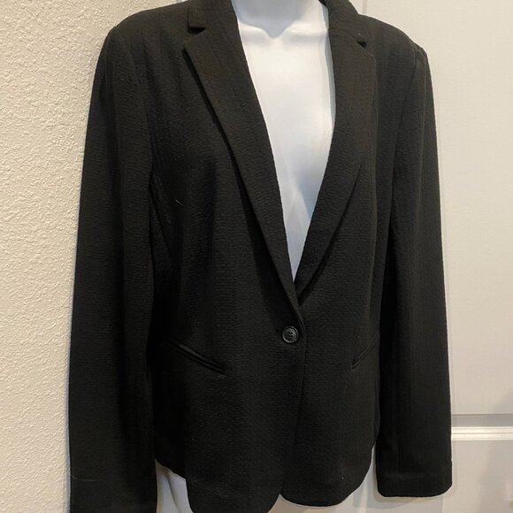 ANN TAYLOR BLACK ONE BUTTON BLAZER - Picture 3 of 5